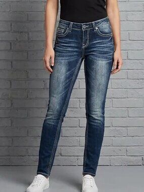 BONGO Jeans Women's Size 9 Blue Skinny Stretch Y2K Vintage Whiskered